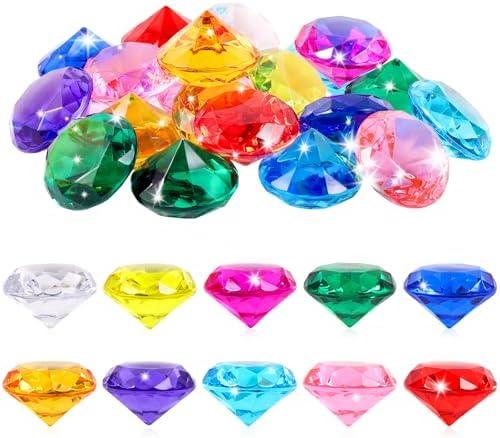Niceup 26pcs Big Diving Gems Large Diamond Toys Kids Girls Princess Mermaid Party Favors Christmas Stocking Stuffers Pirate Treasure Chest Toys Fake Jewels Gemstones 1.57in for Easter Egg Fillers