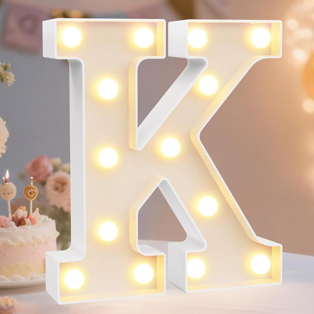 Pooqla LED Marquee Letter Lights Sign, Light Up Alphabet Letter for Home Party Wedding Decoration K (Warm White)