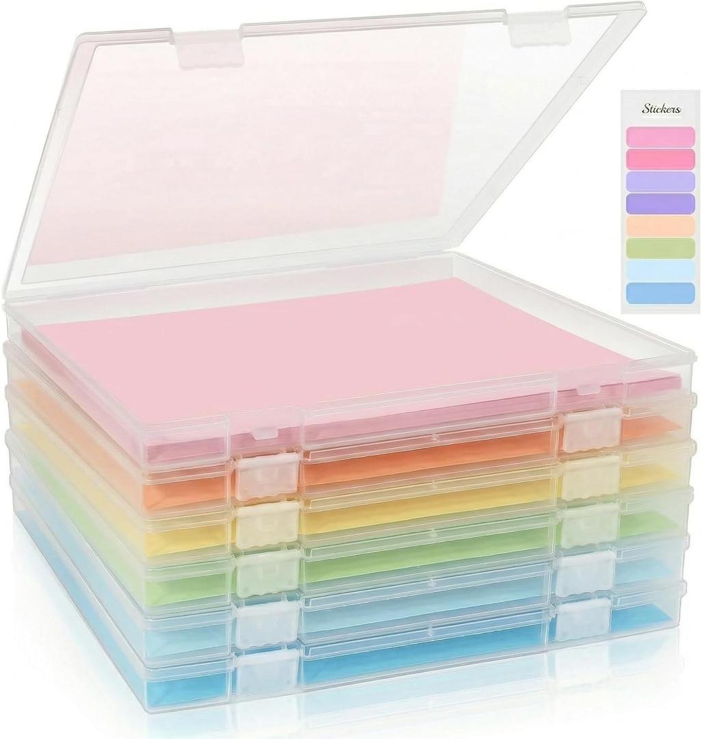 Scrapbook Paper Storage 12x12 Inch, 6 Pack Scrapbook Organizer with Secure Latch, Clear Stackable Plastic Paper Storage Box for File, Photo, Craft, Puzzle, Office Supply, Vinyl Sheet