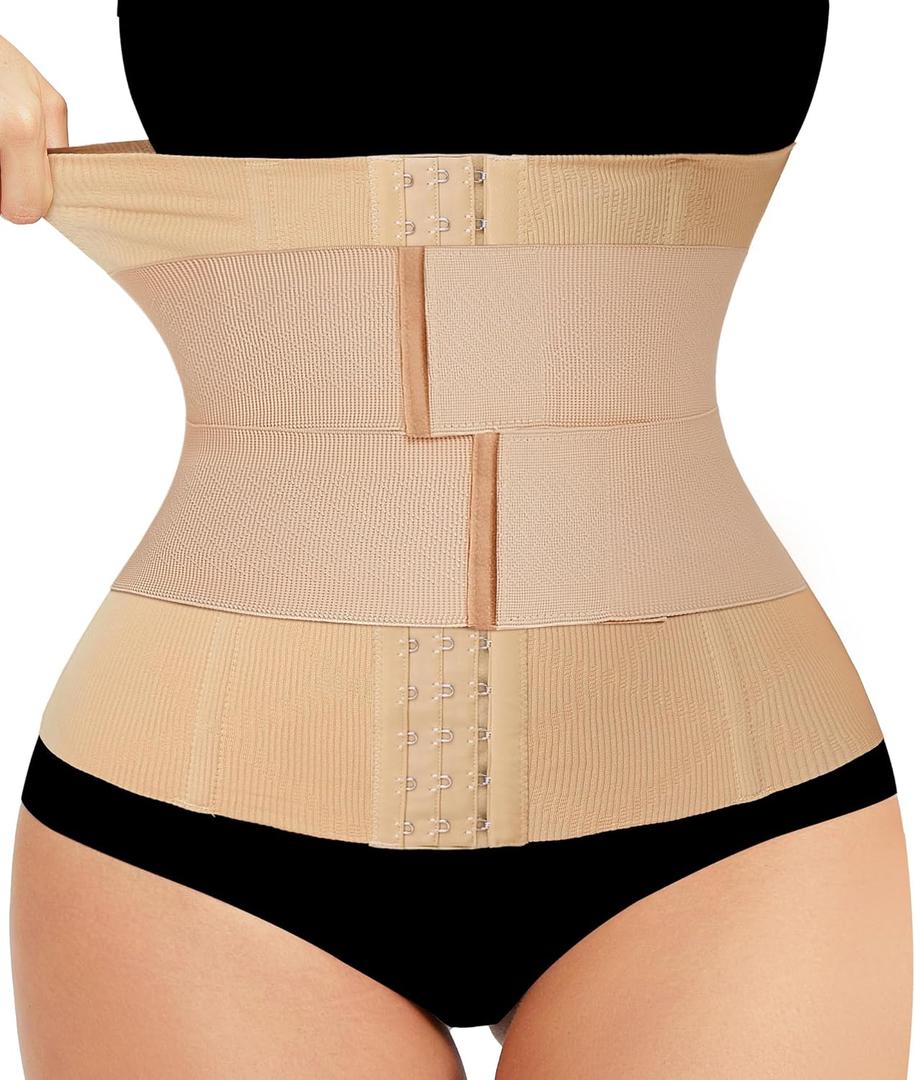 LODAY Waist Trainer Corset Shapewear Tummy Control Body Shaper Waist Cincher for Women Postpartum Belly Band Wrap (Large, Beige(adjustable Belt,hook))
