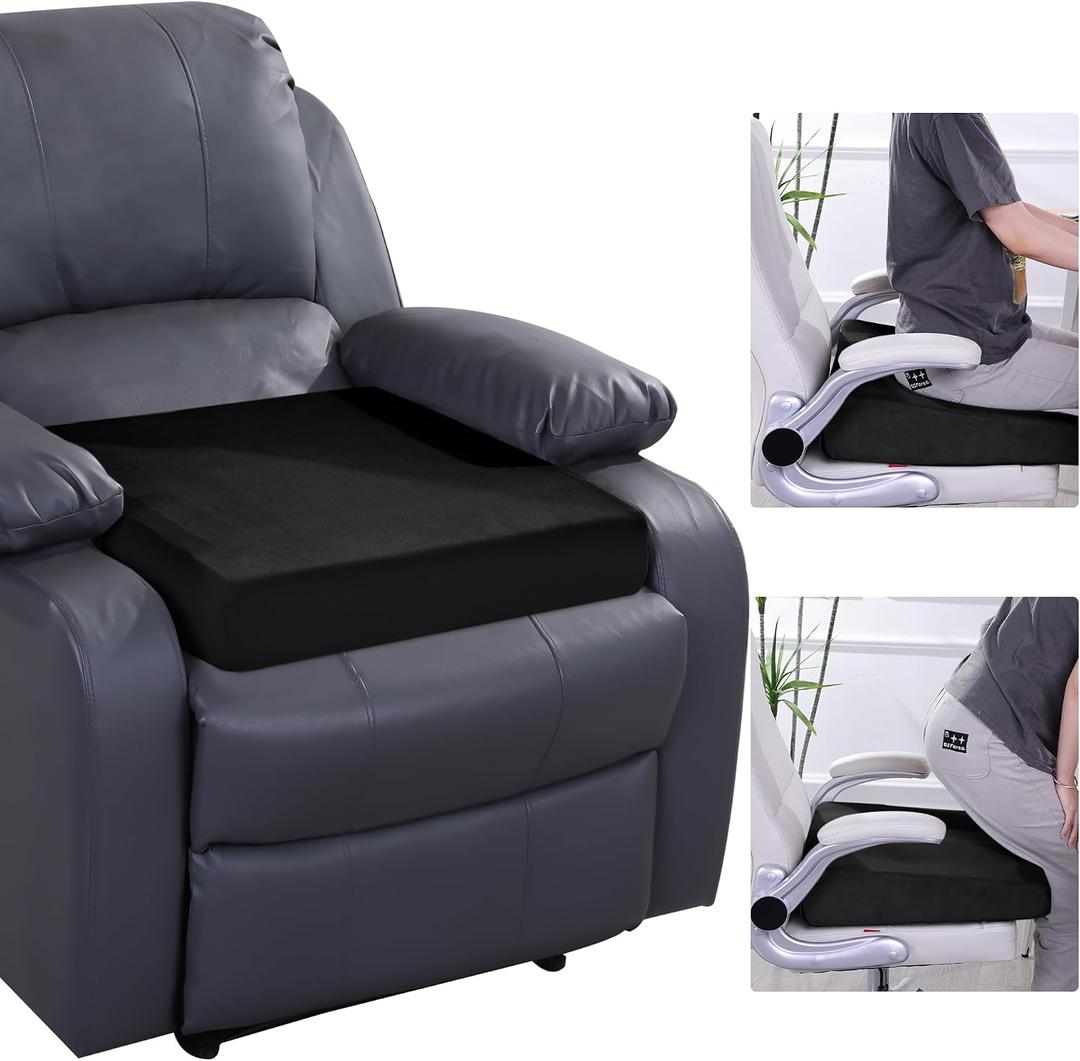 HOMBYS Wedge Recliner Seat Cushion for Long Sitting Chair, Cushion for Elderly Esay to Get Up,5" Thick 20"x20" Large Pressure Relief Seat Cushion for Recliner, Office, Car, Velvet & Foam, Black, 20"x20"x5"