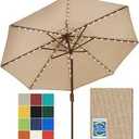 EliteShade USA 10-Year-Non-Fading 9ft Market Patio Umbrella, Commercial Grade Table Sun Umbrella with 80 Solar LED Lights, Crank Open, Windproof & UPF 50+ UV Protection for Garden, Deck, Pool, Backyard, Heather Beige