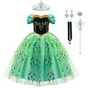 WOXVM Princess Dress for Girls Princess Role Play Costume Christmas Halloween Birthday Party Princess Dress up Green Dress with Accessorie, Size 130