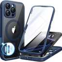BERFY Magnetic for iPhone 16 Pro Max Case, Compatible with MagSafe, [Built-in 9H Tempered Glass Screen Protector & Upgraded Camera Protection] Full Body Shockproof Phone case for 16 ProMax,Dark Blue