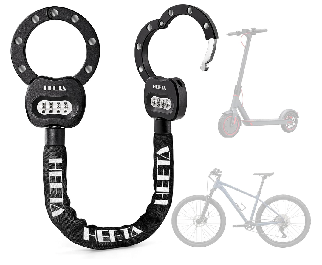 HEETA Electric Scooter Lock Anti Theft, 4 Digit Combination Bike Chain Lock, Heavy Duty Security Bicycle Lock Cable Accessories for E Scooter, E Bike, Motorcycle, Door, Gate & Fence