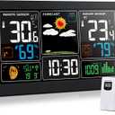 Kalawen Home Weather Stations Wireless Indoor Outdoor Thermometer, Portable Digital Weather Clock Atomic, Bluetooth Color Forecast Station Estacion Meteorologica Weather Monitor with Alarm (Black01)