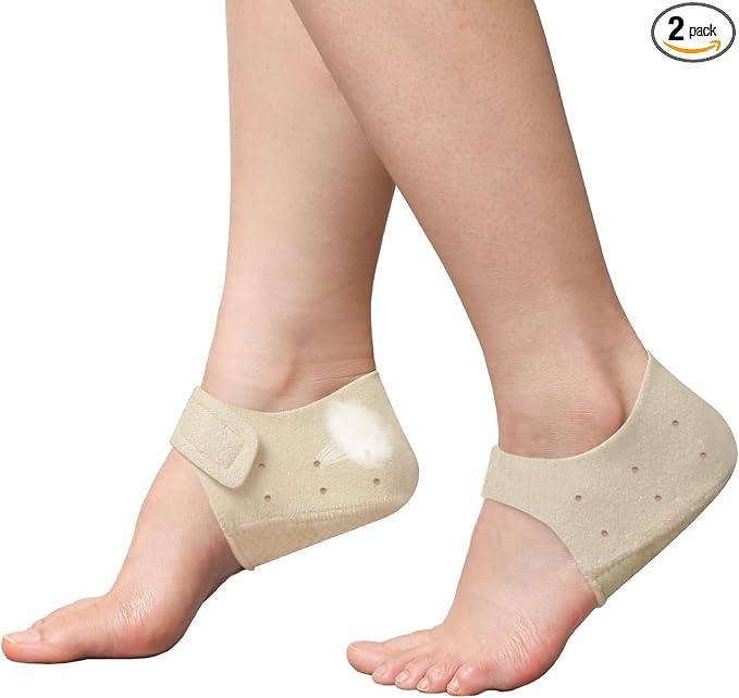 Plantar Fasciitis Heel Protectors Cups - 2 Pcs Gel Heel Cups for Heel Pain Relief, Adjustable Heel Cushion Inserts for Women & Men, Heel Pads for Walking, Sports, Yoga, Home Use (Beige, M)