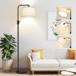 Dimmable Floor Lamp, 1000 Lumens LED Edison Bulb Included, Arc Floor Lamps for Living Room Modern Standing Lamp with Linen Shade, Tall Lamp for Bedroom Office Dining Room Black