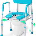 Width Adjustable Raised Toilet Seat with Padded Handles, 500lb Heavy Duty Toilet Seat Riser with Back for Elderly, Adjustable Height 3-in-1 Toilet Safety Frame with Soft Seat, Fits Most Toilets