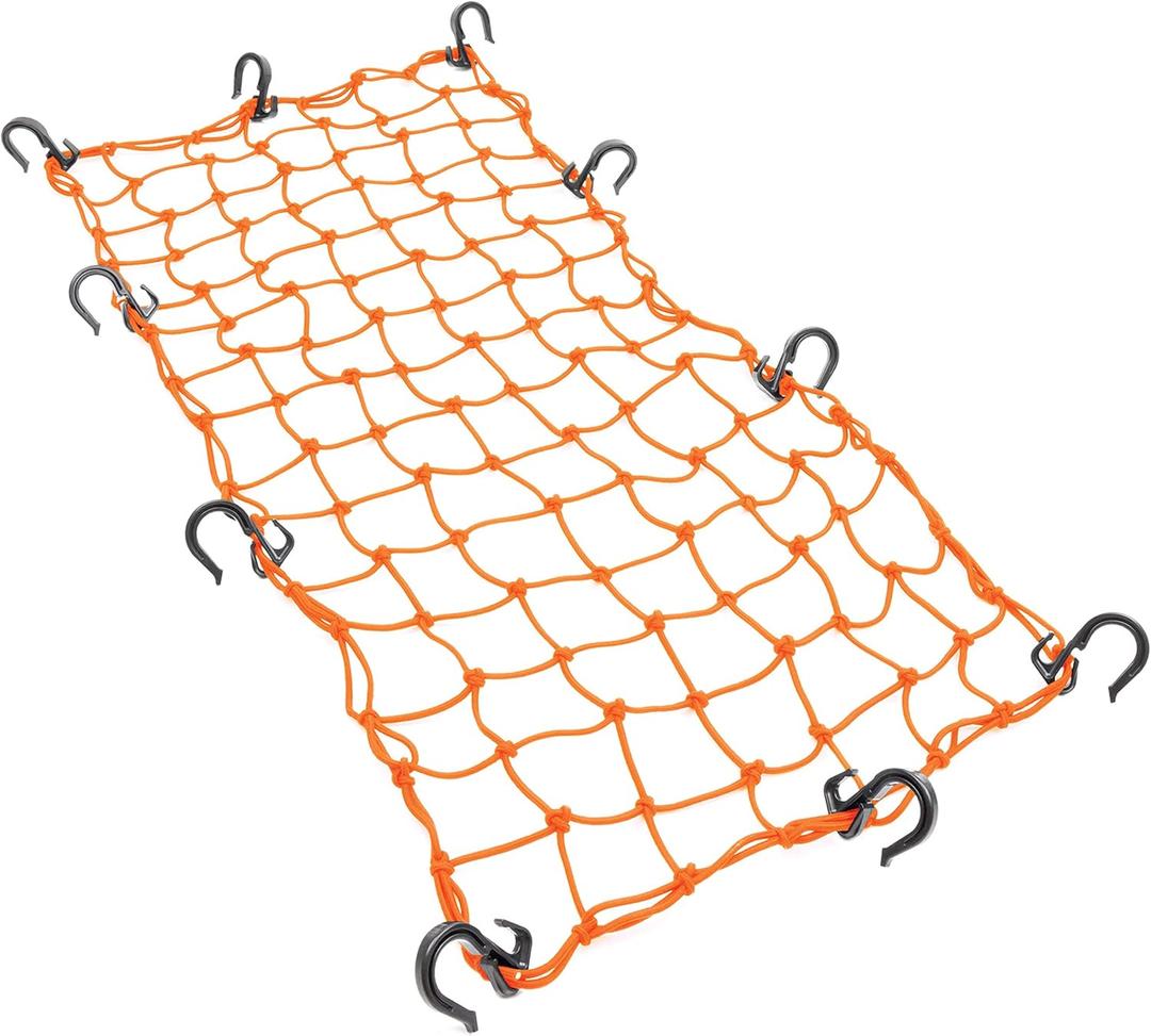 Powertye 15in x 30in Elastic Cargo Net with 10 Adjustable Hooks and Tight 2in x 2in Mesh, Orange (Orange)