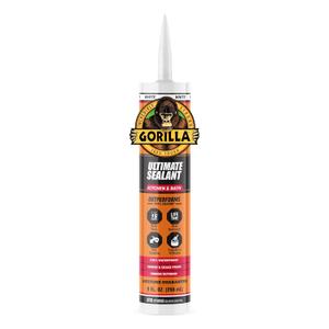 Gorilla Ultimate Sealant Kitchen & Bath Caulk, Paintable & Waterproof, 9 oz Cartridge, White