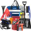 Car Emergency Safety Kit Bag with Digital Air Compressor,Jumper Cables,First Aid Kit, Winter Vehicle Roadside Safety Kit with Detachable Snow Shovel, for Women, Men, Teen