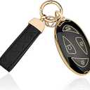 Aoocar TPU Key Fob Cover, Compatible with 2023 2024 2025, Remote Key Case with Leather Keychain, 7 Button, Black