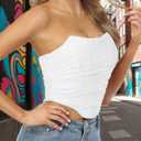 Women's Mesh Strapless Corset Crop Top Boned Vintage Sleeveless Overbust Zip Back Bodyshaper Going Out Bustier Tops (White, S)