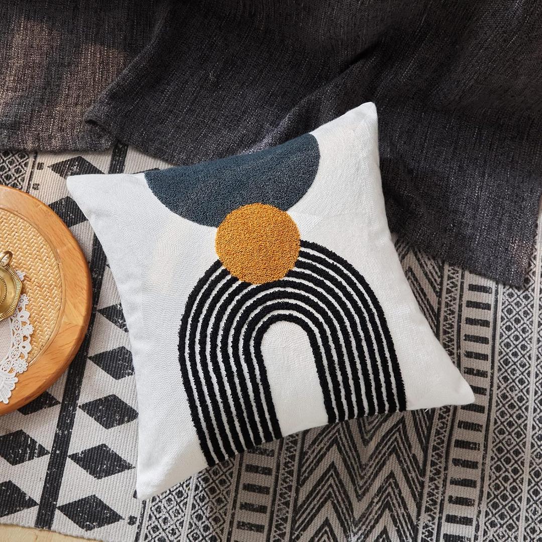 Boho Stylish Accent Throw Pillow Covers 18x18 Tribe Modern Round Arched Geometric Decorative Abstract Pillowcase for Bed Couch Living Room,1 PC,Tan and Black