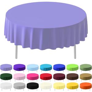 2 x 3 Pack Plastic Table Cloth Round 84 inch Plastic Tablecloth Disposable Round Cover Leakproof for Parties, Picnic, Camping, Birthday, Weeding (Light Purple)