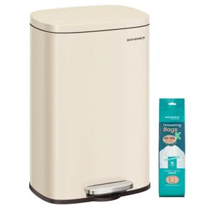 SONGMICS 13 Gallon (50 L) Trash Can, Stainless Steel, Step-On PedalKitchen Garbage Can, Recycling or Waste Bin, with Soft Close Lid, Removable Inner Bucket, Sand Beige ULTB050A01