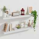 Marsmiles Wood Floating Shelves for Wall Set of 2, 36 Inch Wide Rustic Wooden Floating Shelves, Invisible Wall Mounted Display for Living Room Bedroom Kitchen Bathroom Office, Black (36Inch, Set of 2, (1-2/5"H), Washed White)