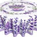 Lavender Flowers Butterfly Tablecloth Spring Summer Round Table Cover Washable Table Cloth for Home Kitchen Party Picnic 60 Inch