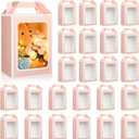 Kosiz 24 Pcs Mother's Day Box with Clear Window Cajas Transparentes Para Regalos 9.8 x 7 x 5.1 Gift Box Candy Bouquet Treat Goodie Bags with Handles for Bridal Shower Birthday Party(Pink, White)