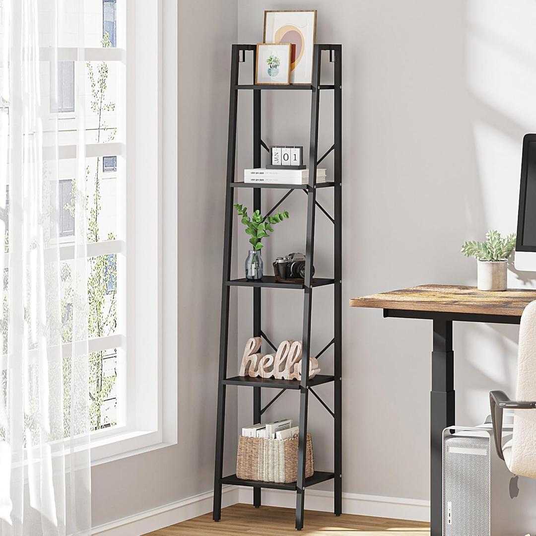 Hzuaneri Ladder Shelf, Bookshelf, Freestanding Corner Storage Shelf
Bookcase with 2 Hooks for Office, Living Room, Kitchen, Bedroom, Industrial, 11.8"D x 13.4"W x 63"H, Black BC03204B
Amazon's Choice