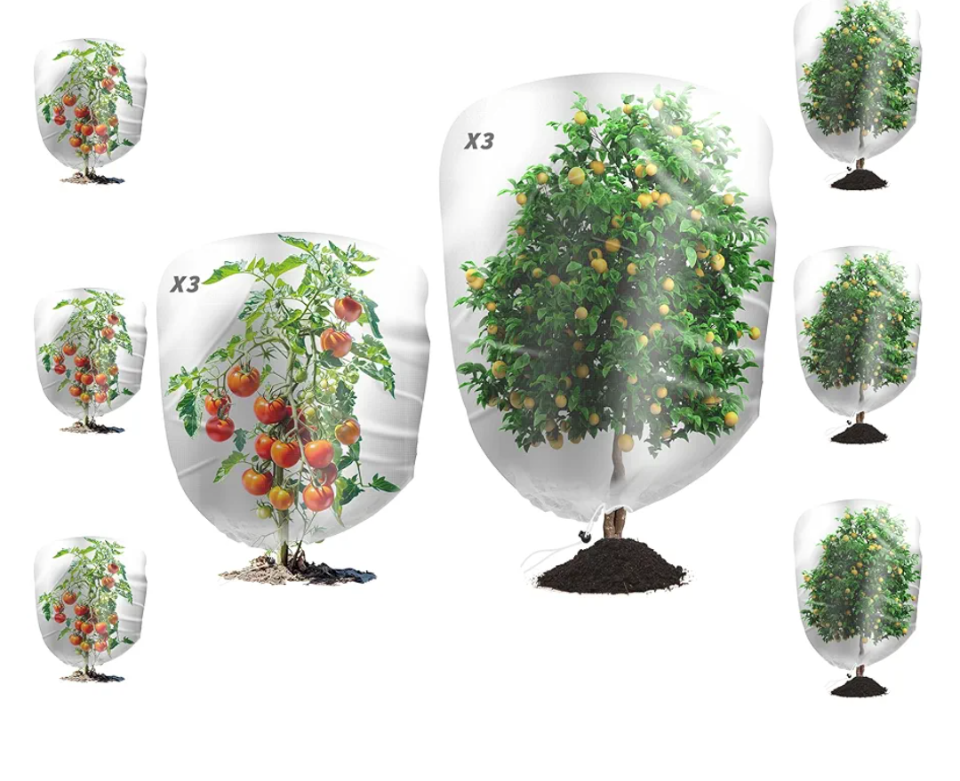 6Pcs Garden Netting Bags with Drawstring Plant Mesh Cover, 2 Size Netting Cover Garden Plant Barrier Netting Protection Bags for Tomato Vegetables Flower Tree Fruit, 3.9 x 5.9ft+3.1x 3.61ft 2 Packs