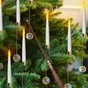 Leejec Christmas Tree Candles with Wand Remote, 10 Pack Battery Operated Flameless Taper Window Candle, Flickering Warm Light, Xmas Tree Decorations with Crystal Ball Hook, Wedding Home Gift