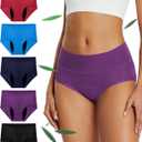 Incontinence Underwear for Women, Leak Proof Reusable Washable Full Briefs for Bladder Leak, Postpartum 5 Pack (Multicolor01, X-Large)