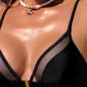 Rajputana Womens Bikini Sets Mesh Metal Bathing Suit V Neck Sexy Swimsuit Swimwear (Black, S)