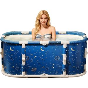 Portable Bathtub for Adult, 45" Foldable Bathtub No Installation, Freestanding Shower Bathtubs with Cushion,SPA Soaking Bath Tub, Hot/Ice Bath Tub for Indoor Outdoor (Planet Blue)