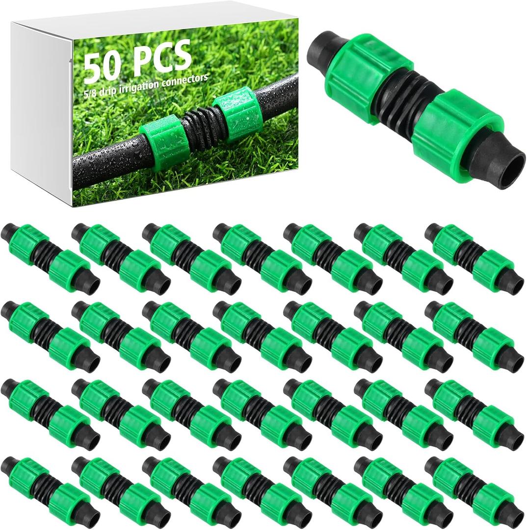 50 Pcs Drip Irrigation Connector Green Drip Tape Coupling 5/8 Inch Universal Joint Drip Line Connectors Drip Irrigation Tools Fittings Compatible with Most 16-17 mm Drip Tube or Sprinkler System