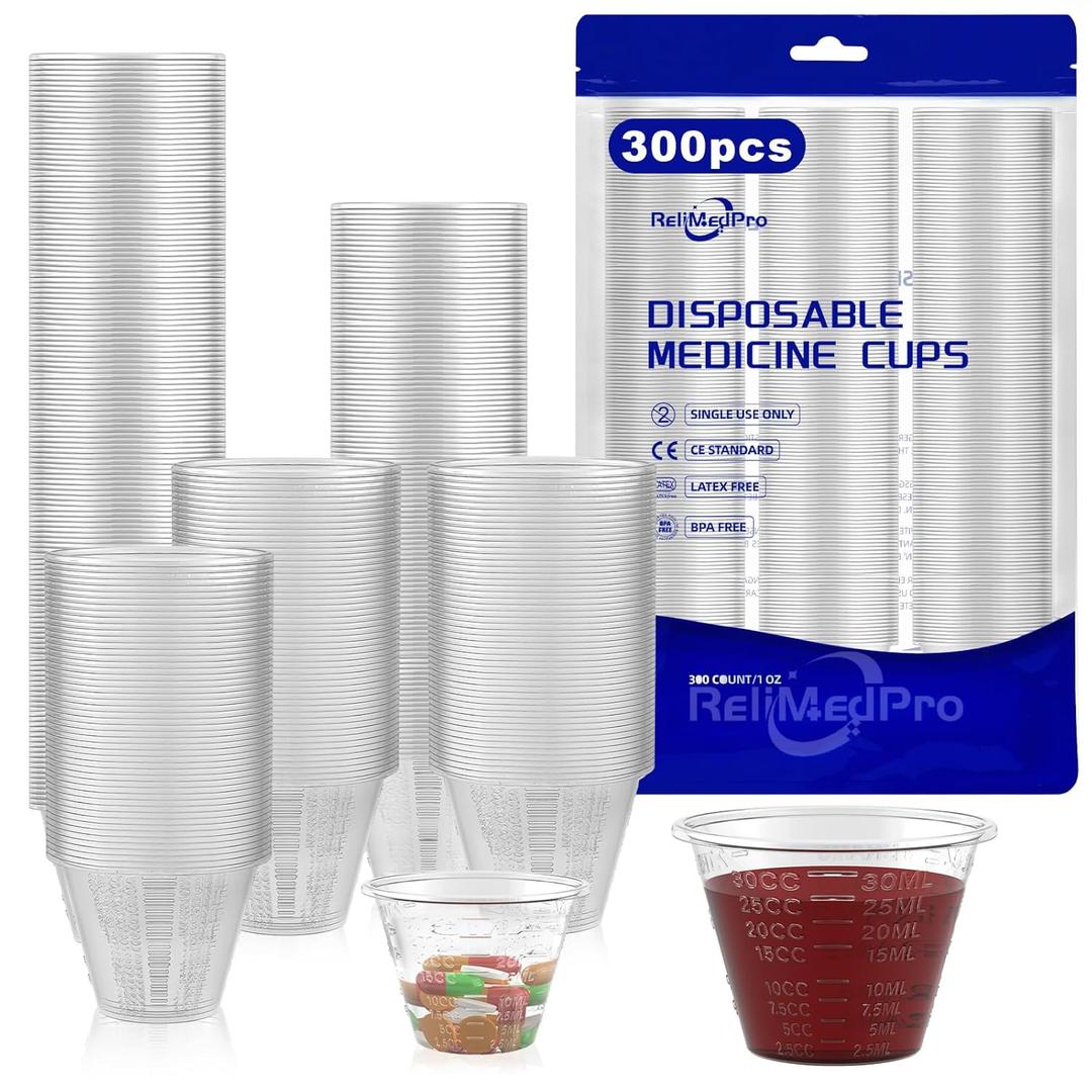 Disposable Medicine Cups Graduated, Bulk Pack of 300, 1 oz (30ml) Small Plastic Measuring Cup for Liquid Medication, Paint, epoxy, Pill and Resin