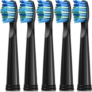 Toothbrush Replacement Heads Compatible with Fairywill FW-D1/D3/D7/D8/507/508/551/917/959, Gloridea, Sboly, WOVIDA, YUNCHI Y1 Sonic Electric Toothbrushes, 5 Pack - Black