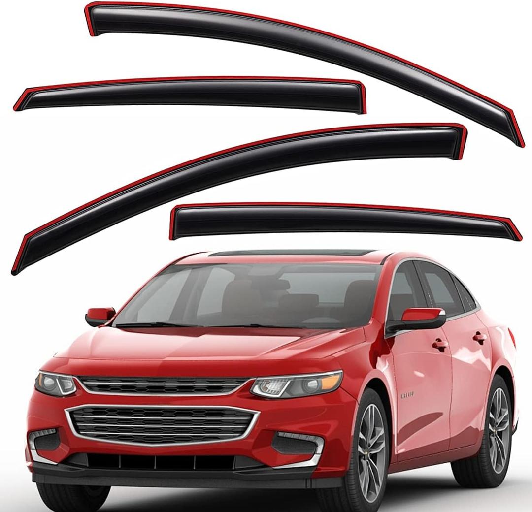 Lightronic Extra Durable Clip-on in-Channel Auto Vent Window Visor, Fits 2016-2025 Chevrolet Malibu (EXCLUDES 2016 Malibu Limited), UV Protection Rain Guard, Original Wind Deflector, Smoke, 4-Pcs