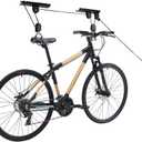 Ihomepark Bike Hoist for Garage Ceiling Storage, Heavy Duty Bicycle Lift Mountain Bicycle Hanging Rack with 3 Pulley and 45 ft Adjustable Rope | 100 lb Capacity