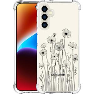 Compatible with Samsung Galaxy S23 Cases with Design, Cute Transparent Phone Case for Women Girls Girly with Heavy Duty Protective Bumper (Clear Wild Flowers Line Art)