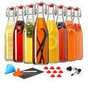 8 Set 16 OZ Swing Top Glass Bottles - Flip Top Beer Brewing Bottles with Stopper for Fermentation, Kombucha, Mead Kefir, Vanilla Extract, Juice, Tea, Soda - Airtight Cap Lids, Bonus 2 Pourers