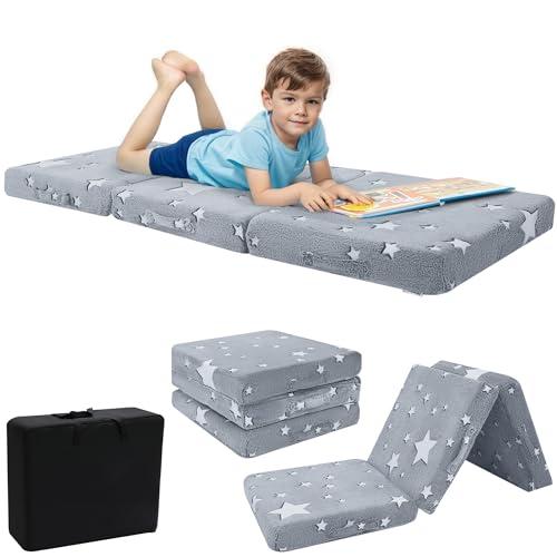MeMoreCool Foldable Floor Mattress for Kids, Toddler Floor Nap Mat for Sleeping Daycare, Small Child Foldable Mattress Floor Bed, Trifold Futon Portable Tri Folding Mattress, Glow 63x26 Inch