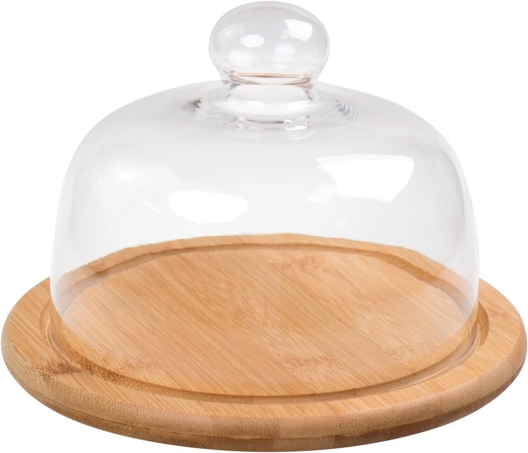 7.1''Glass Dessert Dome with Base, Mini Decorative Cake Tray with Glass Dome Cover, Cake Fruit Display Server Tray for Kitchen, Birthday, Wedding, Appetizer Dessert and Cheese Serving Platter
