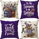 Halloween Pillow Covers Trick or Treat Vases Pumpkins Scarecrow Throw Pillow Cases Set of 4 Autumn Decorations for Farmhouse Home Bedroom Sofa Couch Outdoor Holiday Decor 16x16 Inch