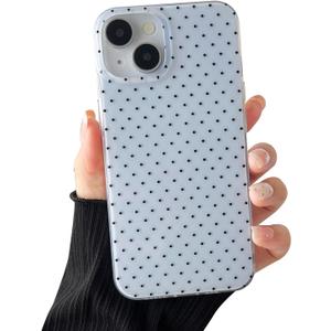 Compatible with iPhone 14/15 Plus Case, Fashion Cute Aesthetic Polka Dot Phone Case for Women, Shockproof Slim Soft TPU and Hard PC Protective Phone Cover for iPhone 14/15 Plus 6.7", Blue