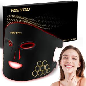 Red Light Therapy for Face, Infrared LED Face Mask Light Therapy 4 Light Waves with 850nm Near Infrared, Portable Rechargeable Red Light Therapy Mask Skincare Device for Facial Rejuvenation (Black)