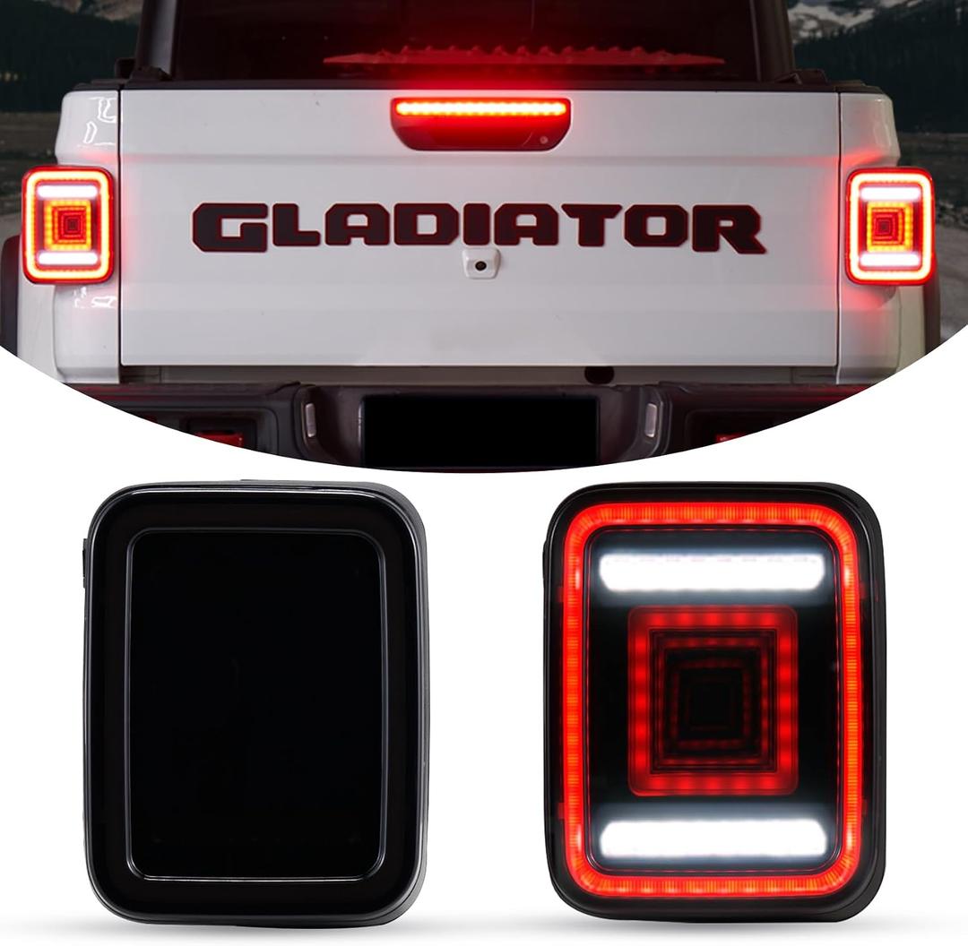 Kiwi Master LED Tail Lights for 2020-2026 Jeep Gladiator JT Accessories, Black Housing Smoke Lens, Pair