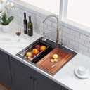 25 Inch Black kitchen Sink Drop in - 25"x22" Topmount Ledge Workstation Kitchen Sinks 16 Gauge Handmade Stainless Steel Single Bowl Sink with All Accessories for Kitchen Laundry Utility