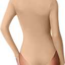 REORIA Womens Basic Sexy Square Neck Double Lined Long Sleeve Bodysuit Tops Jumpsuits (L)