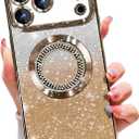Misscase for iPhone 17 Pro Max Magnetic Glitter Case Compatible with MagSafe,Full Protection Slim Shockproof Anti-Scratch Case with Camera Lens Protector Plating Bling Dust-Proof Net Gold