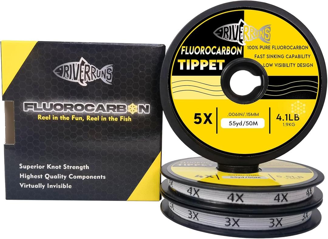 Riverruns Fly Fishing Tippet, Clear Fluorocarbon Material Leader Line, Fast Sinking Invisible Fly Fishing Line 0x-6x 110-165Yards