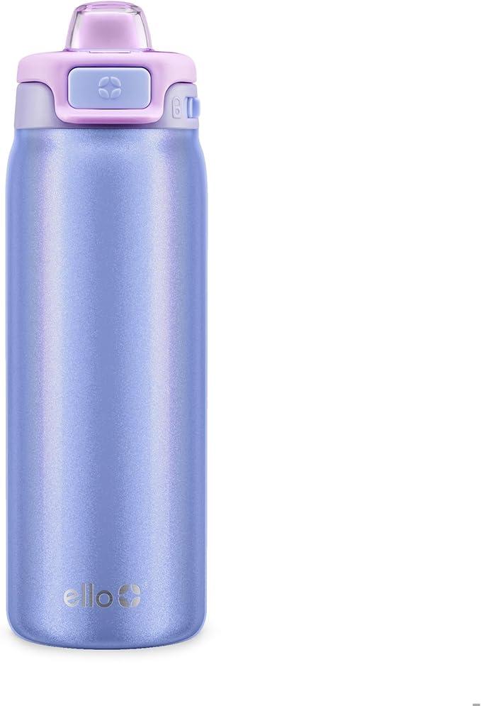 Ello Pop & Fill 18oz Stainless Steel Kids Water Bottle with Quick Fill Lid | Vacuum Insulated BPA Free Bottle with Leak Proof Straw and Chug Lid, Dishwasher Safe, Gift For Kids Teens, Purple Holo