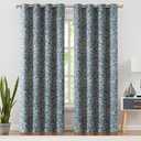 jinchan 80% Blackout Curtains for Living Room, Farmhouse Drapes with Scroll Floral Patterned for Bedroom, Grommet Top Thermal Insulated Curtains, Vintage Country Drapes 84 inch Length 2 Panels Blue