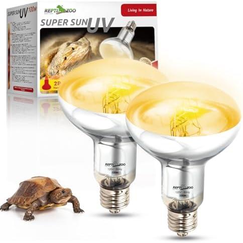 REPTI ZOO 2PACK Reptile Heat Lamp Bulb, 100W Full Spectrum UVA UVB Sun Lamp, Self-Ballasted Vapor Basking Lamp for Bearded Dragon Gecko Lizard Snake Chameleons Turtle Chicken
